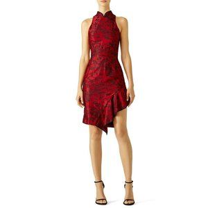 NWT 12 JOSIE NATORI Red Cheongsam Chinese Dress Black Embroidery SILK Cocktail